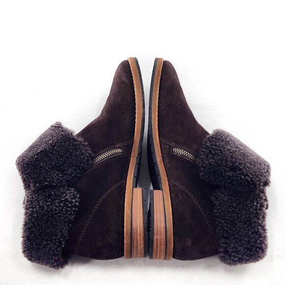 PAUL GREEN Cabo Dark Brown Shearling Cuff Suede Ankle Boots Double Zip - Picture 6 of 10